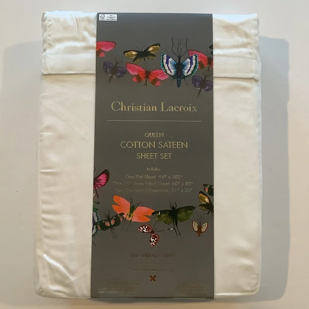 Christian Lacroix Cotton Sateen Queen Sheet Set 200 ct New